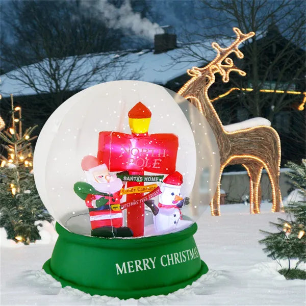 Opblaasbare sneeuwbol met kerstman en sneeuwpop