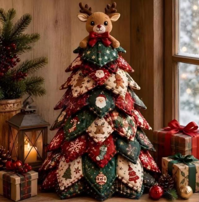 Patchwork kerstboom van stof met ster