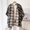 Geruite omslagdoek met rozenmotief en franjes