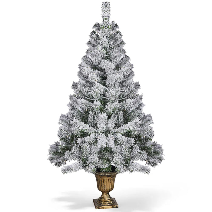 Hollevo Besneeuwde kerstboom 122 cm in sierpot met 120 lampjes