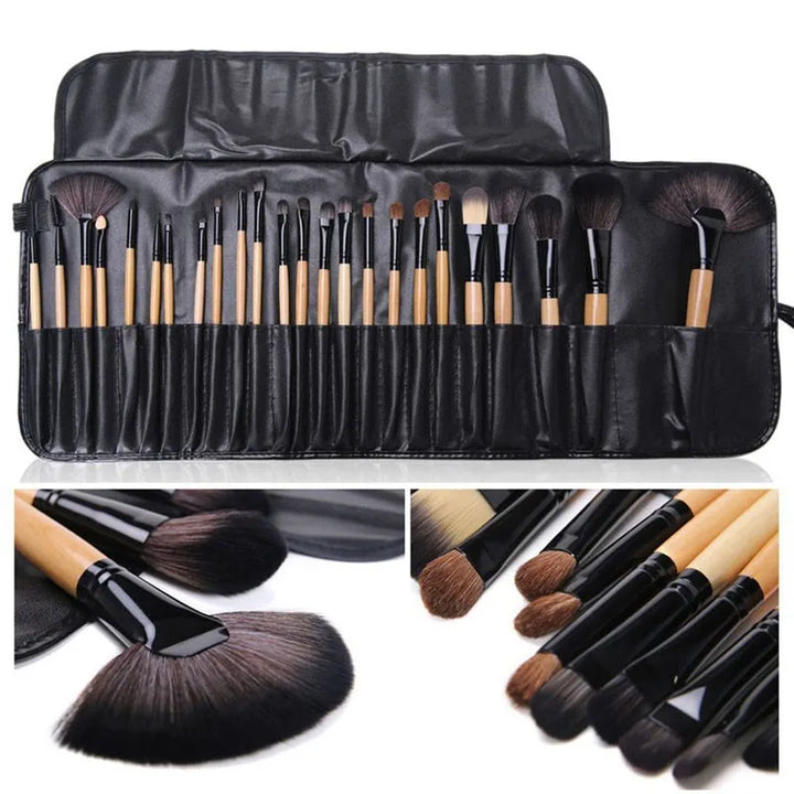 Make-up kwasten met houten stelen in etui