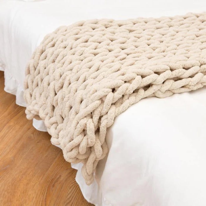 Hollevo™ Grofgebreide plaid van chenille met grote lussen