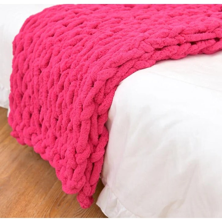 Grofgebreid gebreid plaid deken met knus chenille garen en oversized lus steken imitatie bont