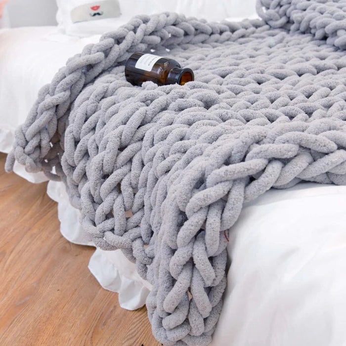 Grofgebreid gebreid plaid deken met knus chenille garen en oversized lus steken imitatie bont