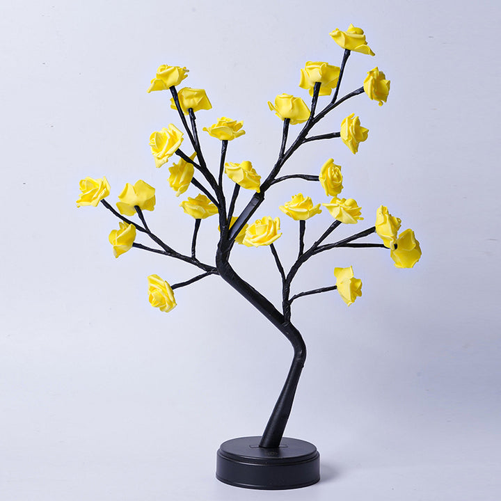Rozenboom lamp met oplichtende roze rozen