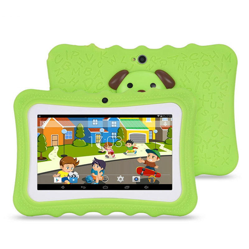 Roze kindertablet in siliconen hoes met standaard