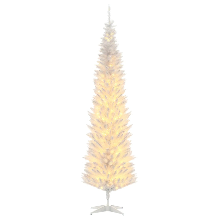 Witte smalle kerstboom met warmwitte lampjes