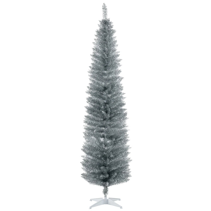 Hoge zilveren slanke kerstboom