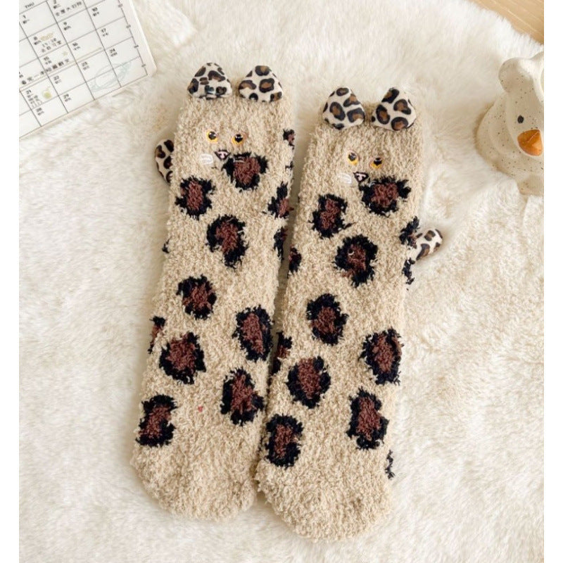 Fleecesokken met kattenoortjes en staart