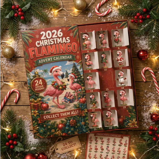 Adventskalender met roze flamingofiguurtjes