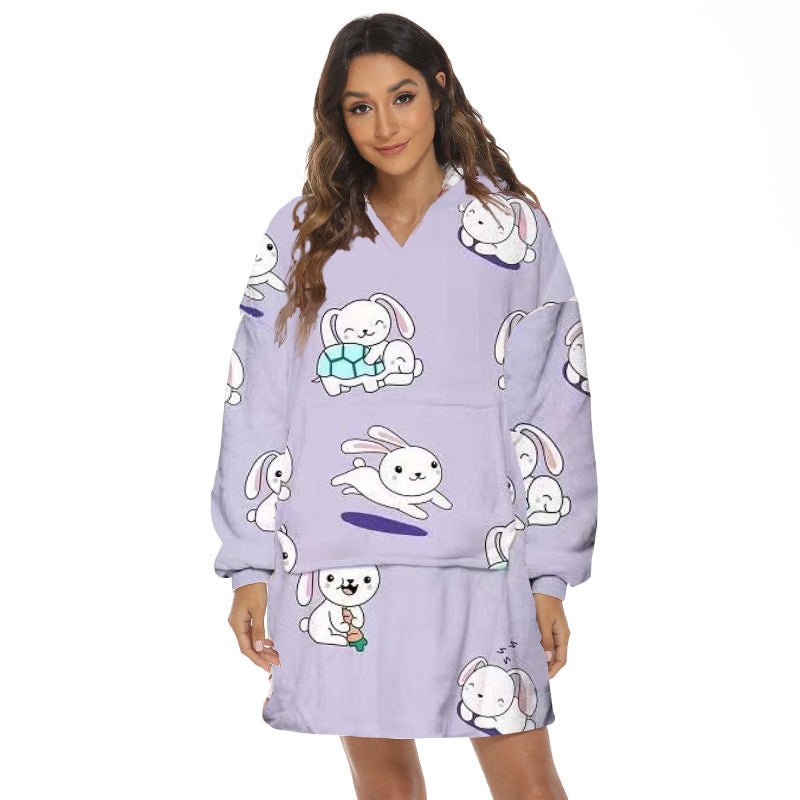 Oversized hoodie deken met capuchon en print