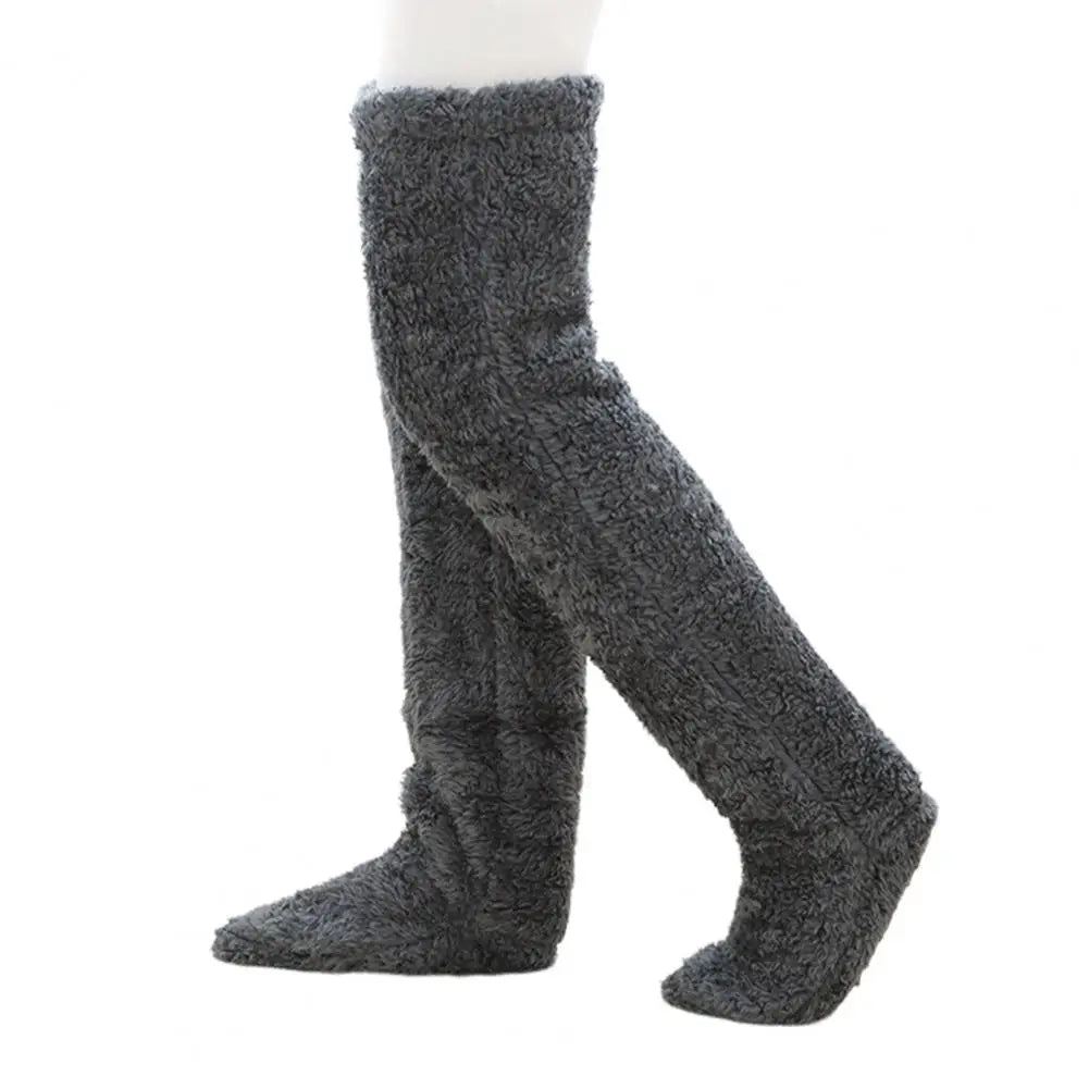 Lange fleece huissokken met omslaanbare voetopening