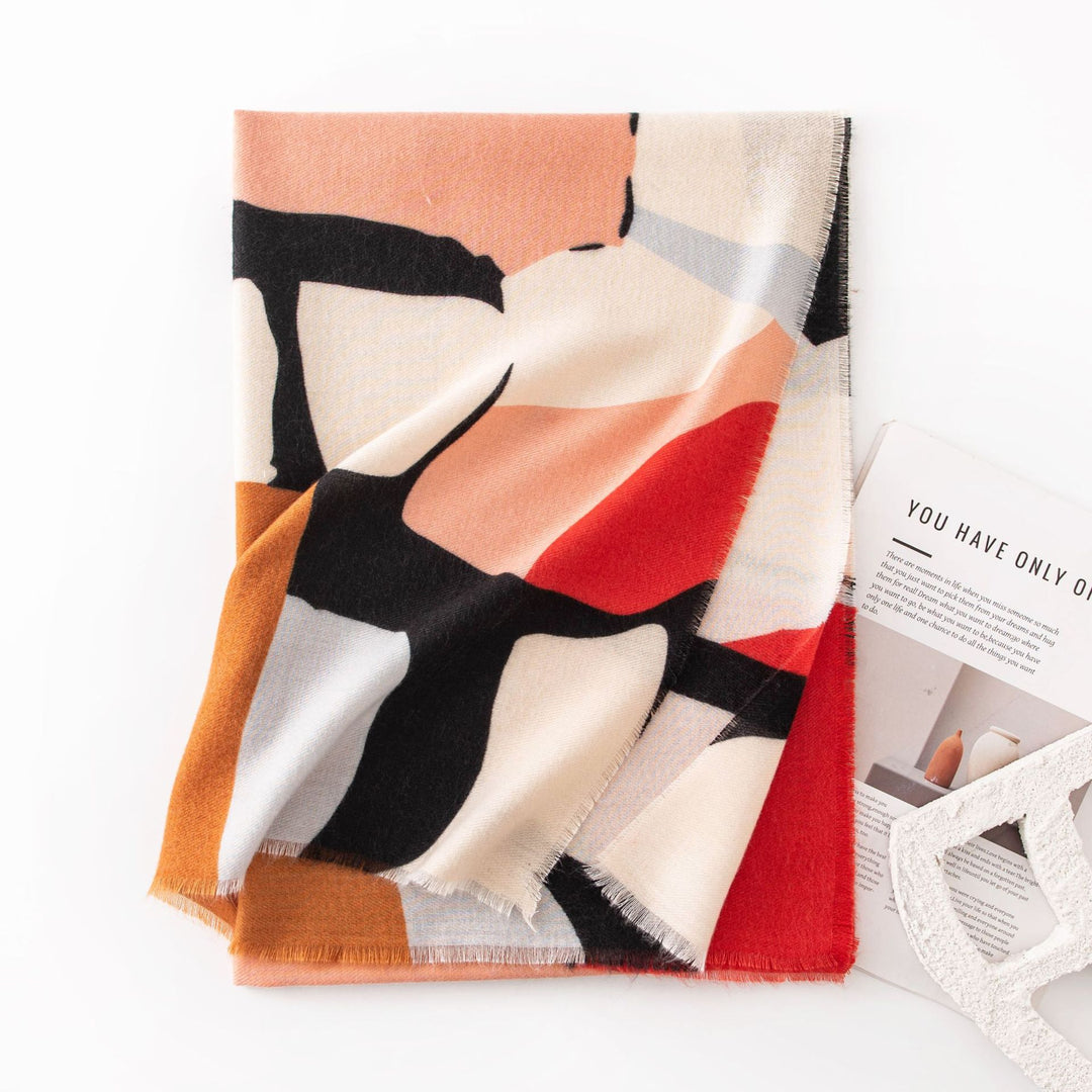 Sjaal met abstracte kleurblokprint