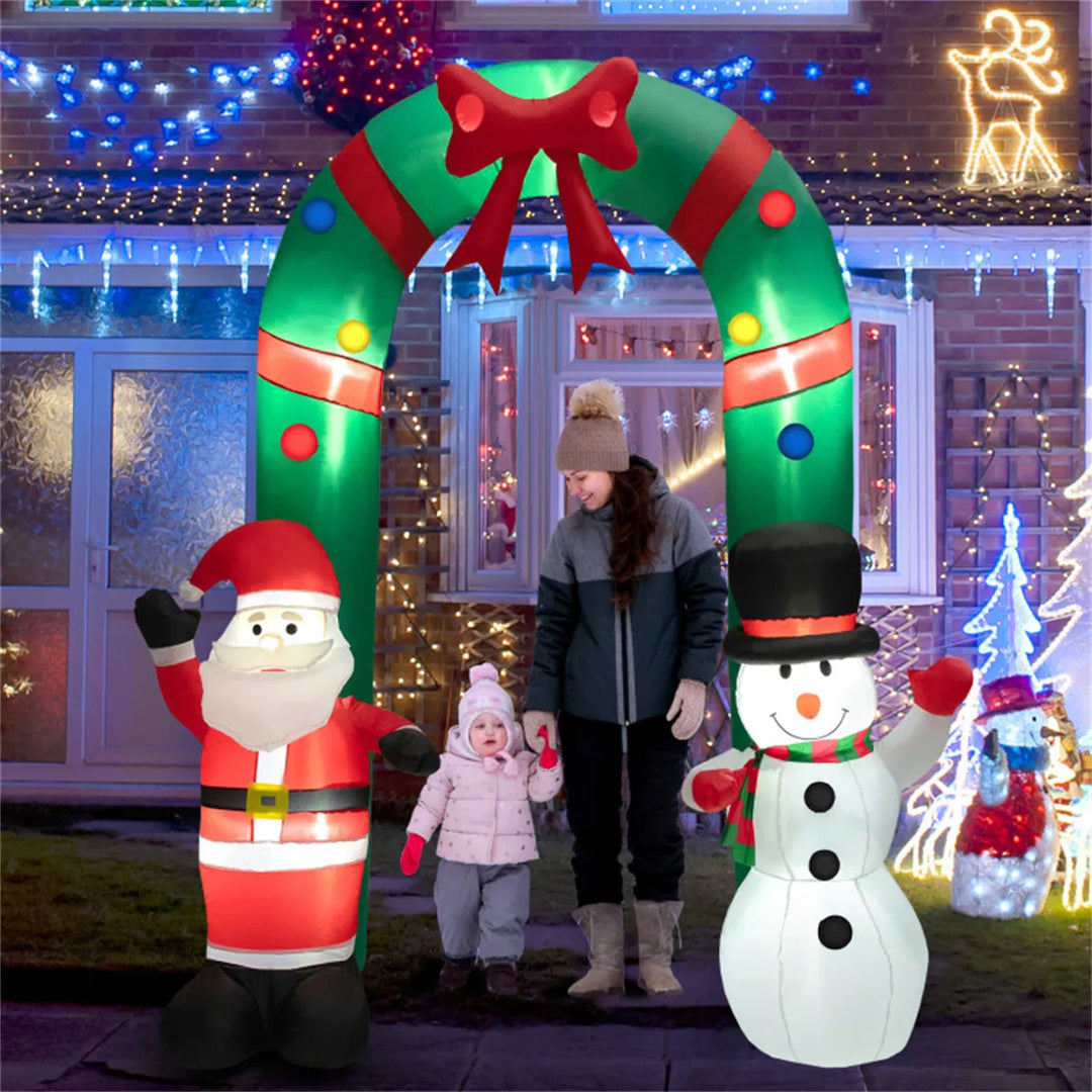 Opblaasbare kerstboog met kerstman en sneeuwpop