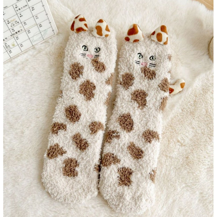 Fleecesokken met kattenoortjes en staart