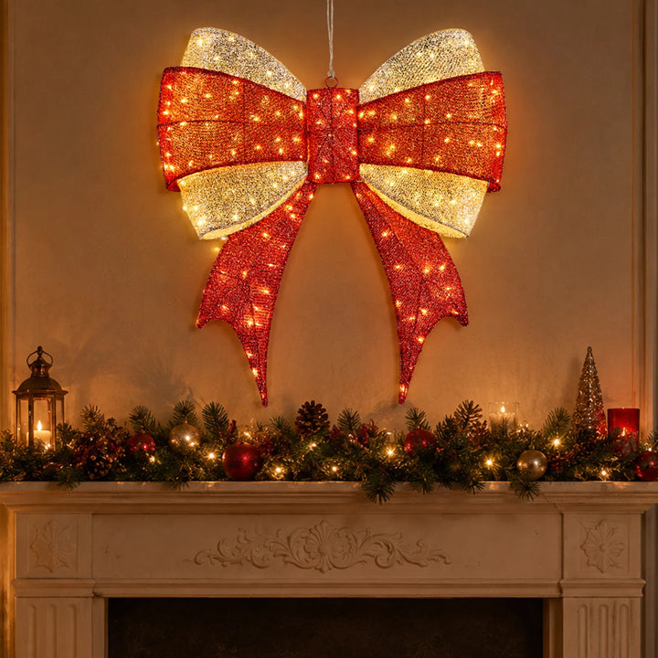 Grote verlichte rood-gouden kerststrik