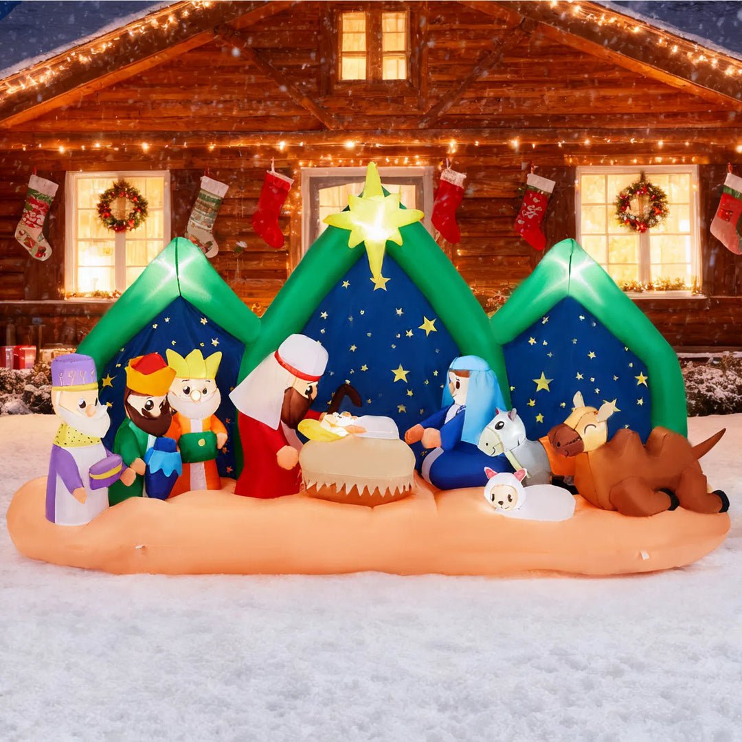 Brede opblaasbare kerststal met sterrenhemel