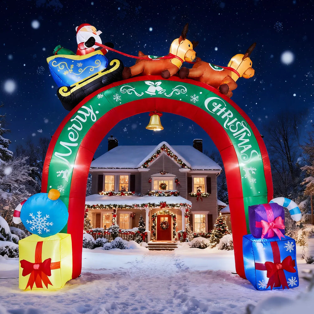 Opblaasbare kerstboog met rendieren en slee