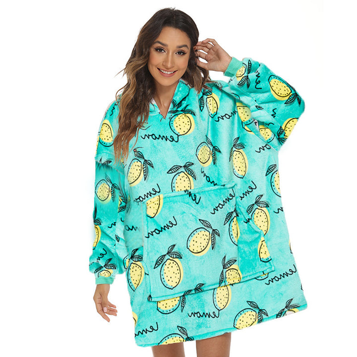 Oversized hoodie deken met capuchon en print
