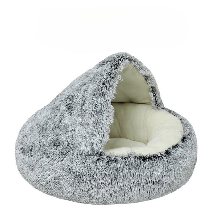 Hollevo™ Rond kattenbed en slaapzak van zachte pluche – 2-in-1