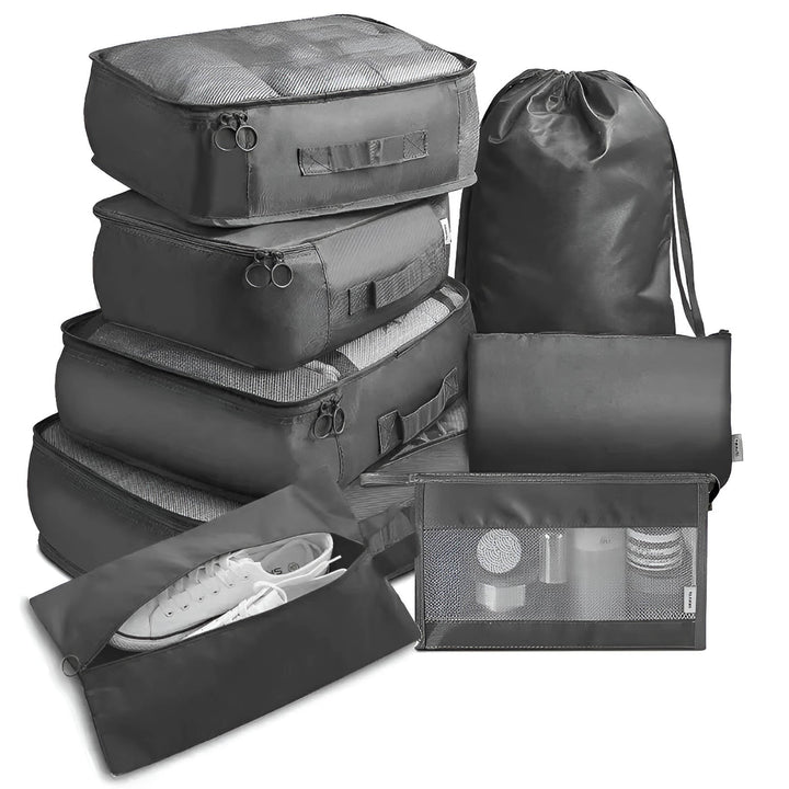 Set van 7 packing cubes met gaasvenster voor je koffer