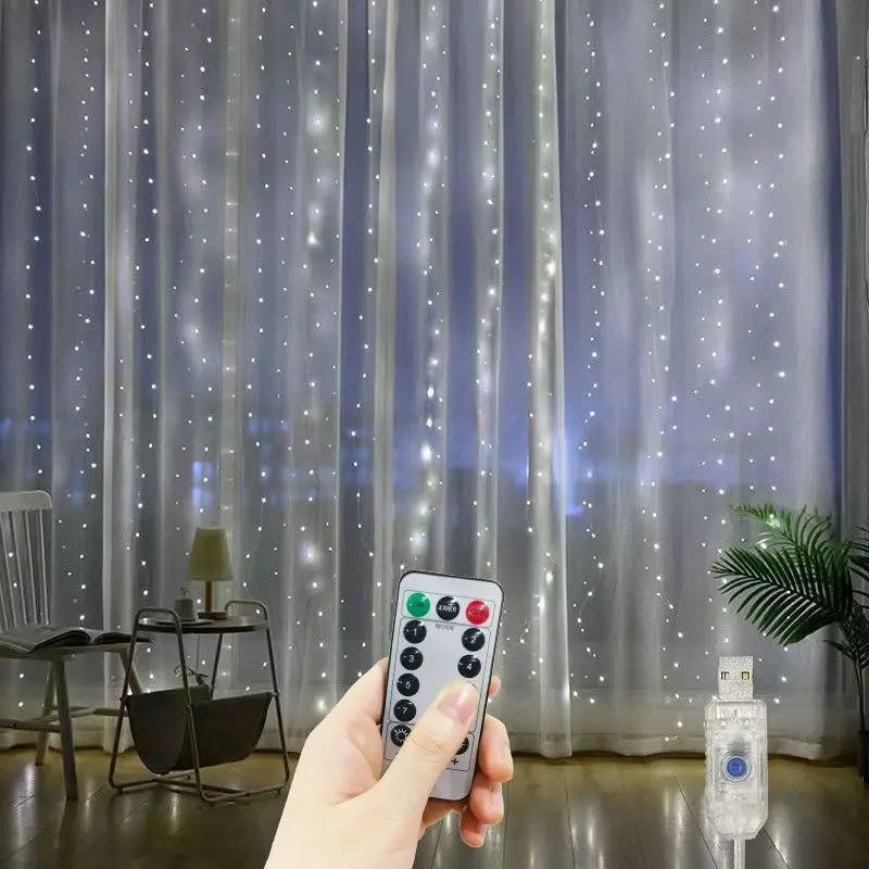 LED-lichtgordijn via USB met afstandsbediening voor muur en raam