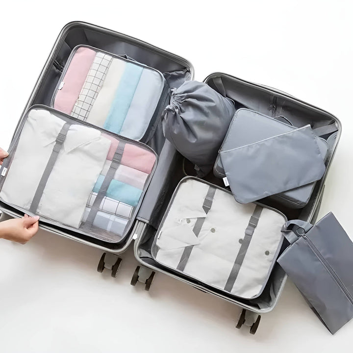 Set van 7 packing cubes met gaasvenster voor je koffer