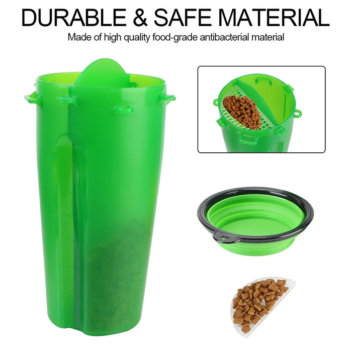Hollevo™ 2-in-1 drinkfles voor honden met voerbak en vouwbare kom