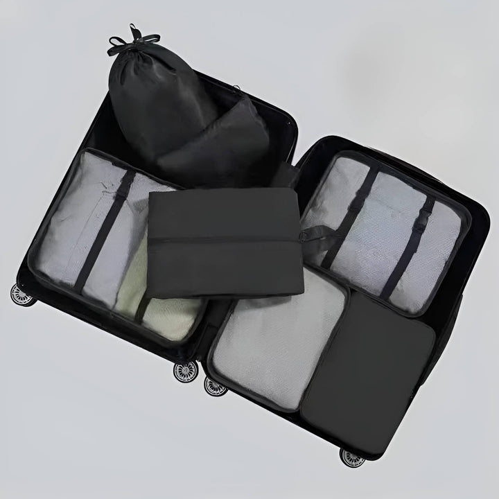 Set van 7 packing cubes met gaasvenster voor je koffer