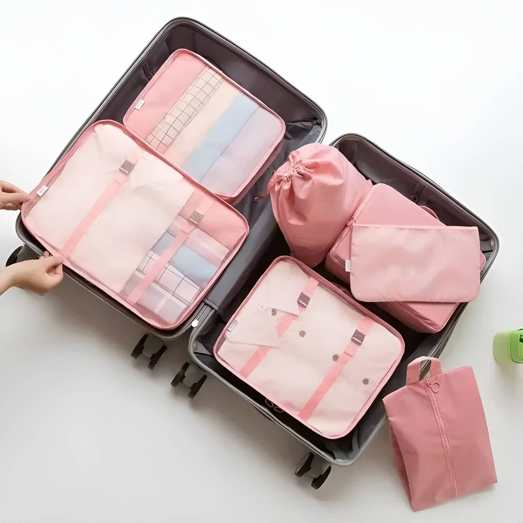 Set van 7 packing cubes met gaasvenster voor je koffer