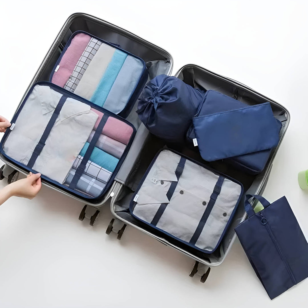 Set van 7 packing cubes met gaasvenster voor je koffer