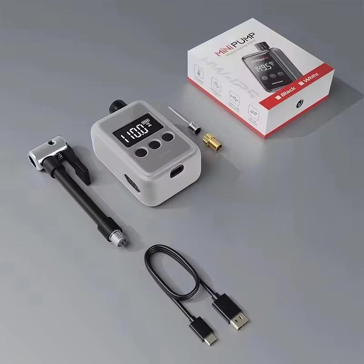 Elektrische mini-fietspomp met digitale meter en autostop