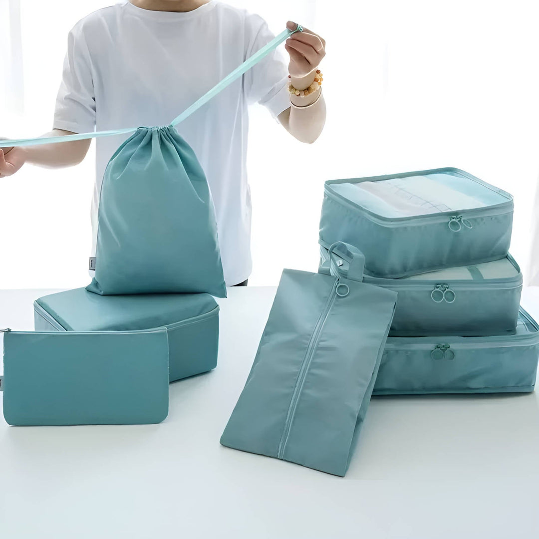 Set van 7 packing cubes met gaasvenster voor je koffer