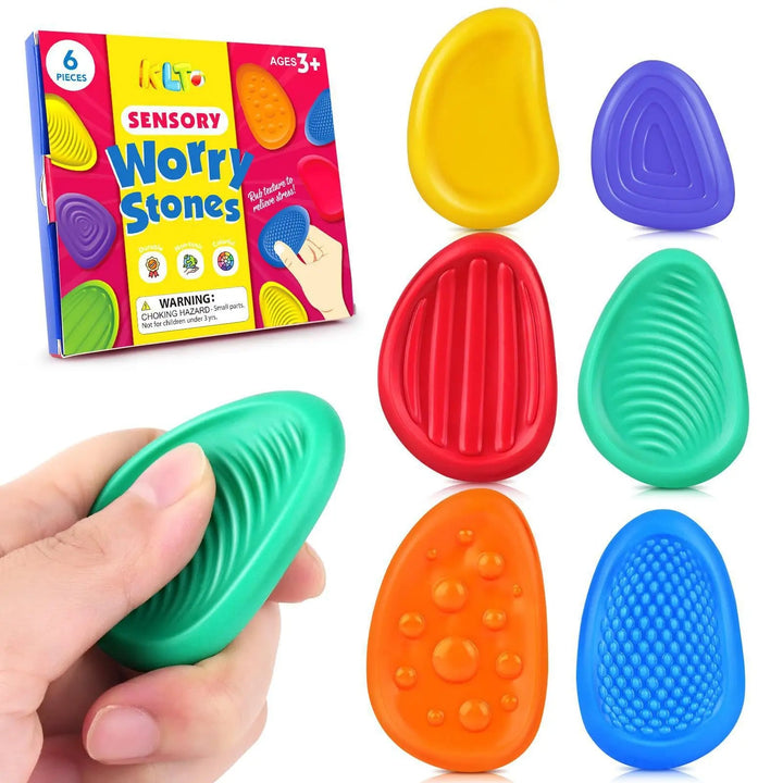 Hollevo™ Sensorische fidget-stenen van siliconen, set van 6 voor jong en oud