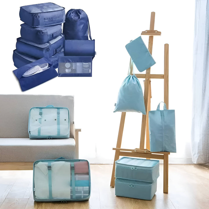 Set van 7 packing cubes met gaasvenster voor je koffer