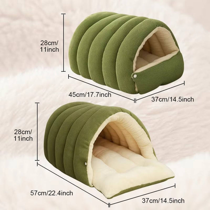 Gesloten kattenmand voor de winter met fleece en wasbare hoes
