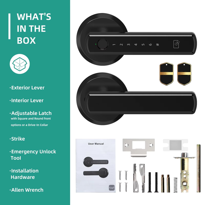 Hollevo™ Slim deurslot met klink, vingerafdruk en cijfercode