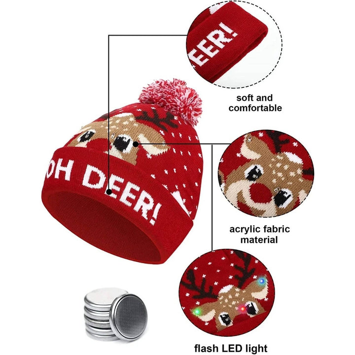 Hollevo™ Lichtgevende gebreide kerstmuts met pompon en ledlampjes