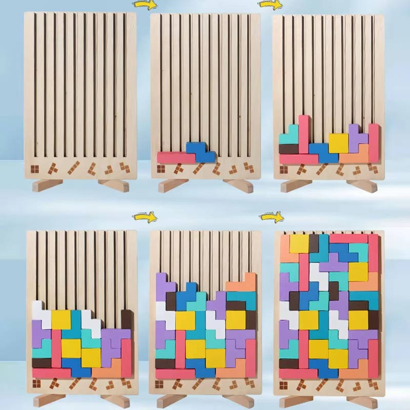 Houten Montessori puzzelblokken met 42 delen en 10 opdrachtkaarten