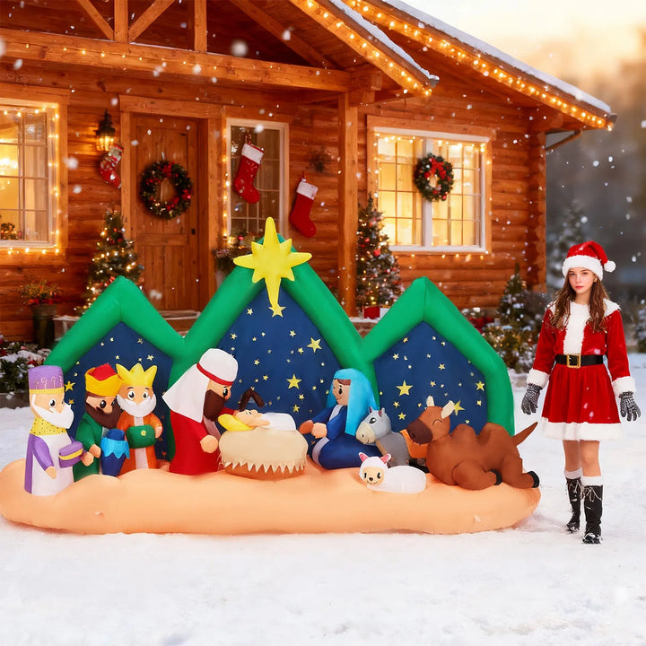 Brede opblaasbare kerststal met sterrenhemel
