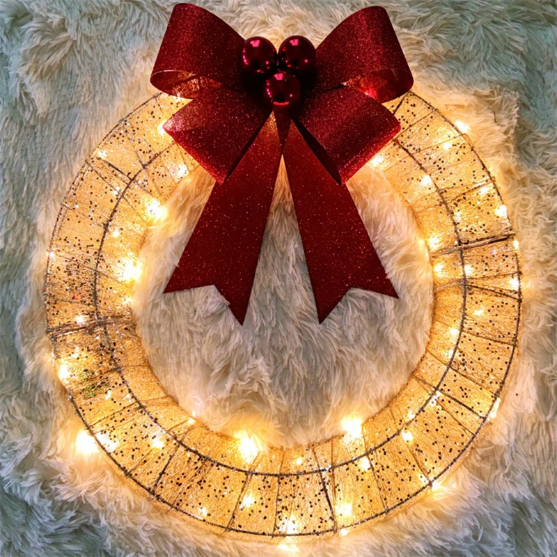 Kerstkrans met verlichting – 50 cm met grote strik