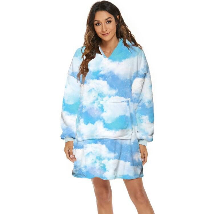 Hollevo Oversized draagbare deken met capuchon en vrolijke print