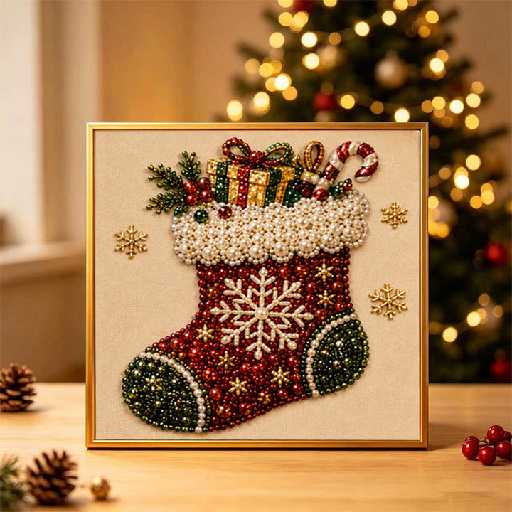 Diamond painting met kerstman op houten frame