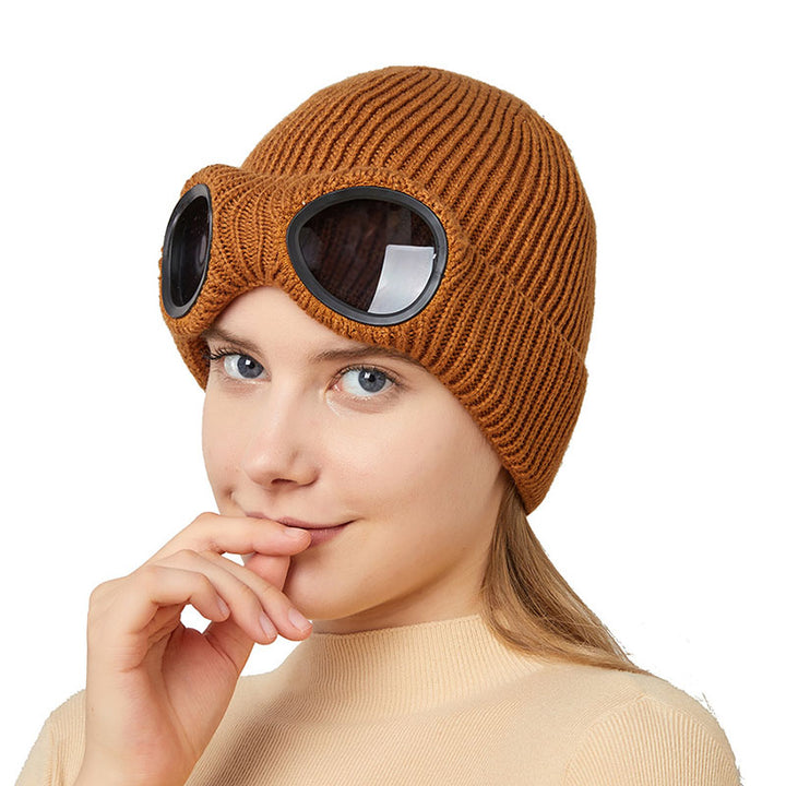 Gebreide muts met opklapbare bril