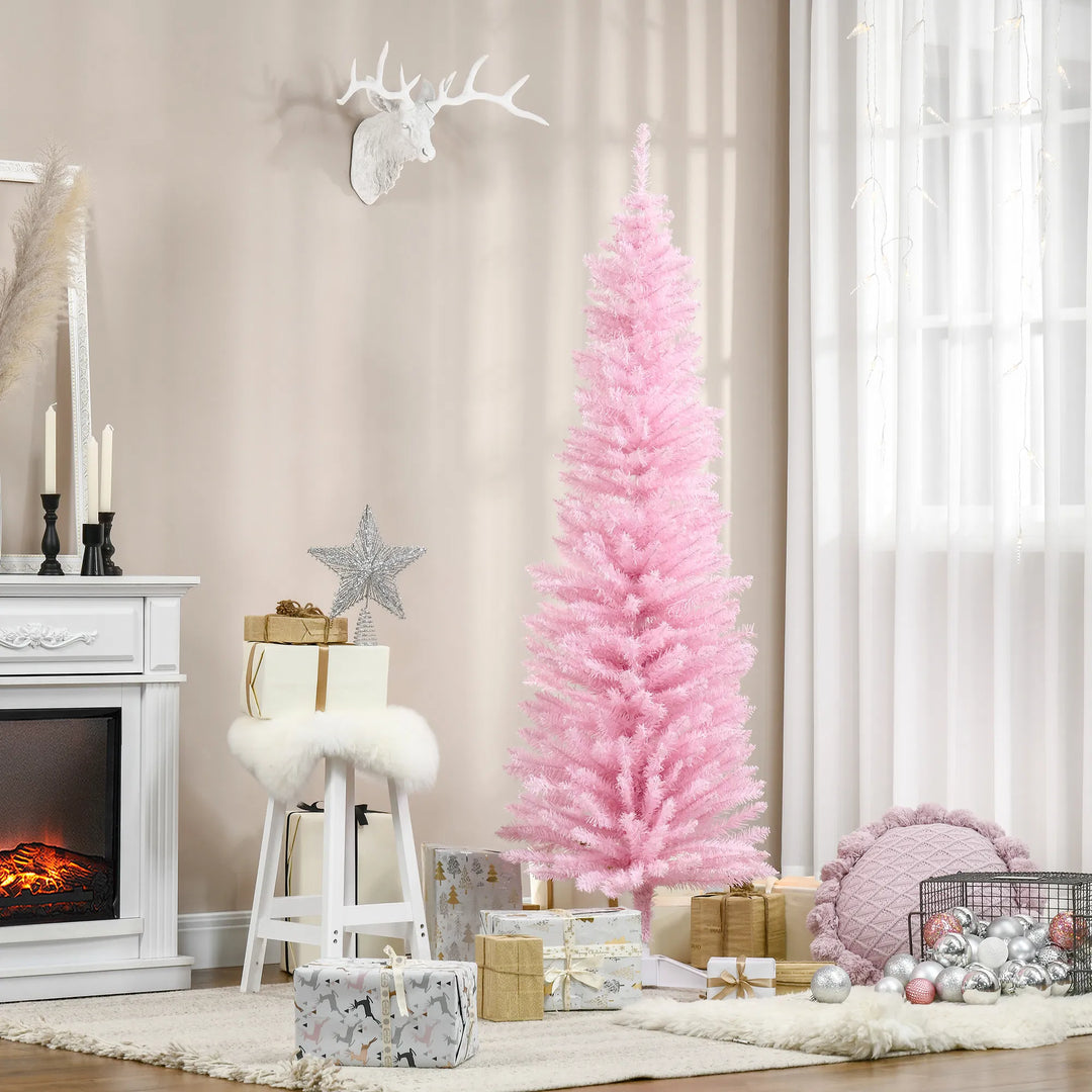 Roze smalle kunstkerstboom zonder lichtjes
