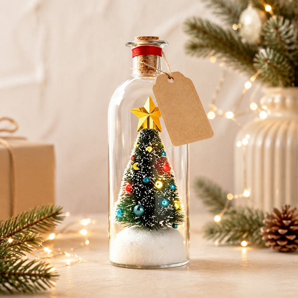 Mini kerstboom in fles met lichtjes
