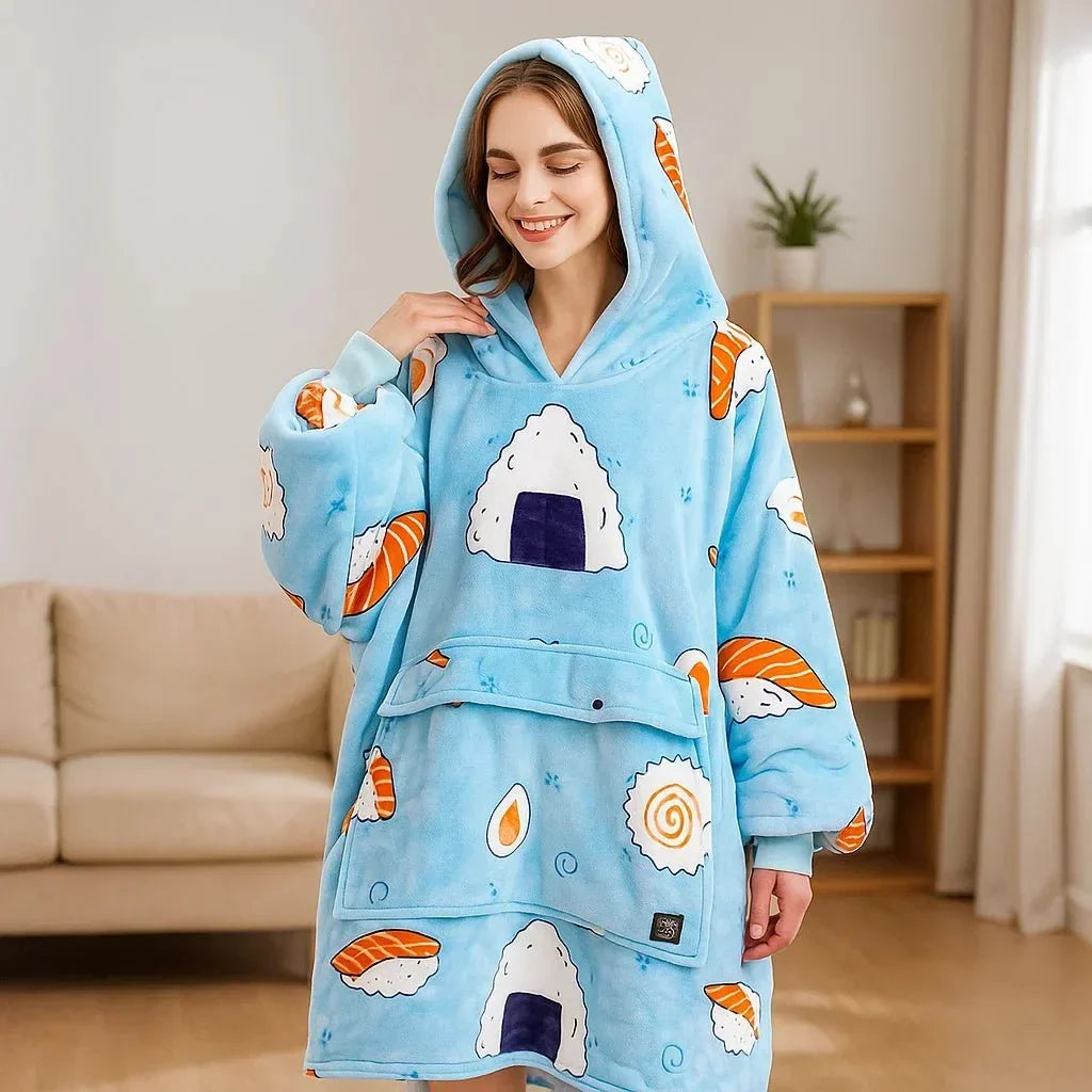 Verwarmde deken-hoodie met USB van zachte flanel met buidelzak