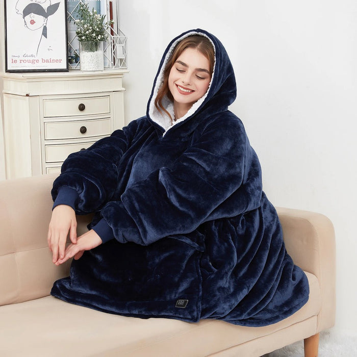 Hollevo™ Verwarmde deken-hoodie met USB van zachte flanel met buidelzak