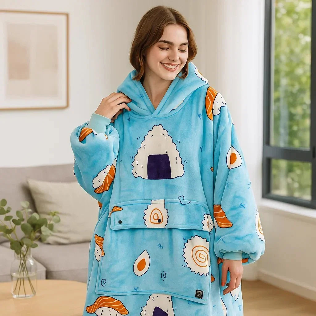 Verwarmde deken-hoodie met USB van zachte flanel met buidelzak