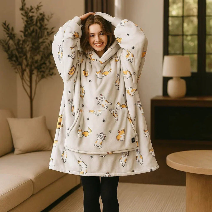 Verwarmde deken-hoodie met USB van zachte flanel met buidelzak
